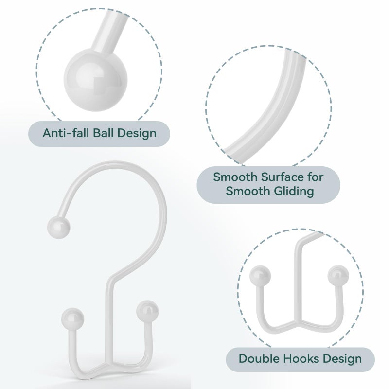 Goowin 24 Pcs Shower Curtain Hooks Rings, Durable Shower Curtain Rings Rust Proof, Double Glide Shower Rings for Curtain, Simple Shower Hooks for Shower Curtain & Liner, White - Image 5